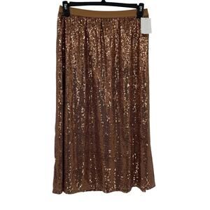 DR2 Daniel Rainn Sequin A Line Midi Skirt Copper Rose Lined Elastic Small NWOT